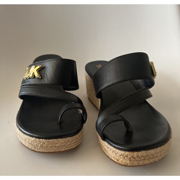Michael Kors Sidney Espadrille Wedge Sandals Women’s US 7 Black -Worn 1x In Home - Picture 7 of 14
